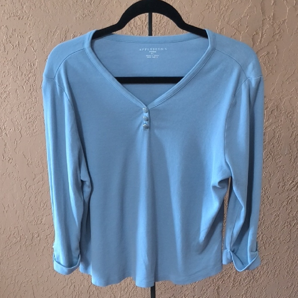 Appleseed's Blue 3/4 Sleeve Blouse Size PL